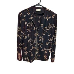 Flagg Petites Black Gold Floral Embroidered Jacket Top Set Size PL Coquette Glam